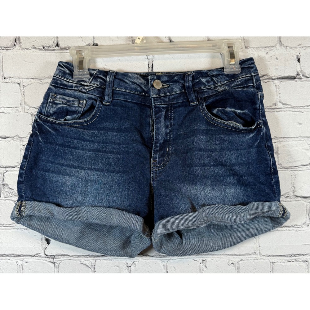 KanCan Kurvy Mid-Rise Denim Shorts Cuffed Dark Wash Jeans Women's size 27